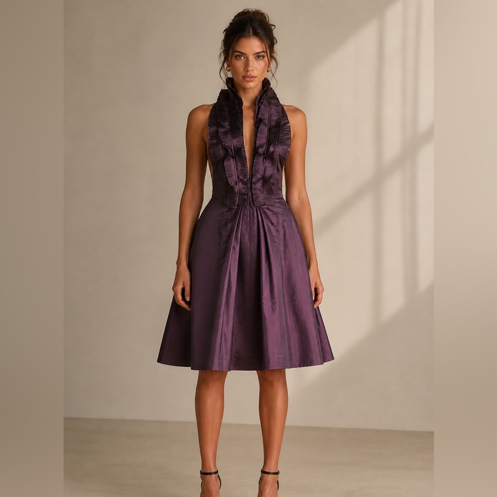 Jem Hjelm  Backless Deep Purple Halter A-Line Dress Size 12